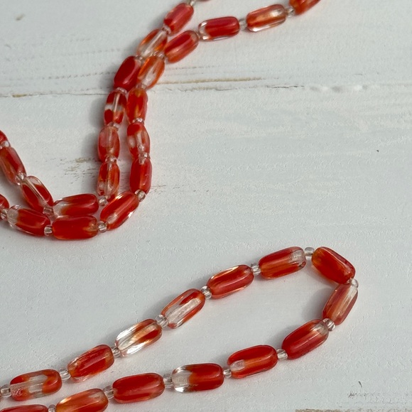 Vintage Red Givre Glass Elongated Beaded Necklace 30” Single Strand - Picture 13 of 16
